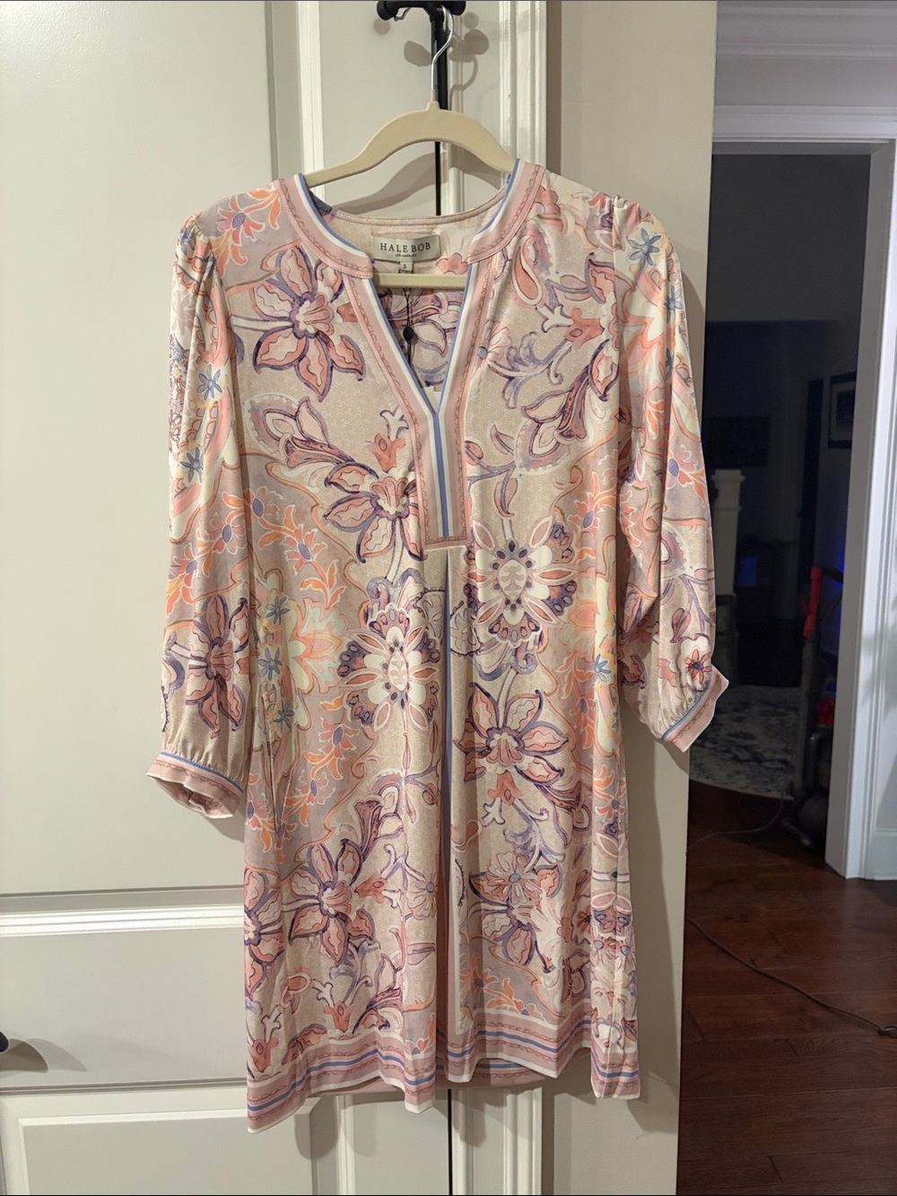 Hale Bob Pastel Floral V-Neck Tunic Dress in Pink & Lavender